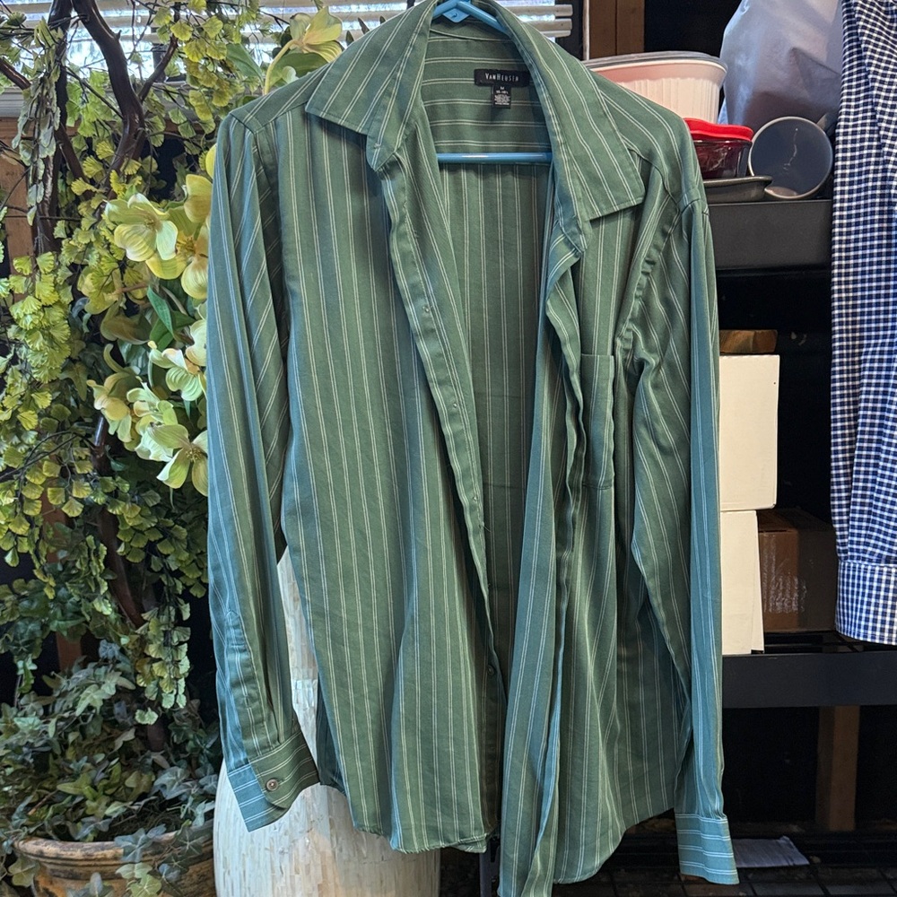 Van Heusen Green Striped Casual Shirt